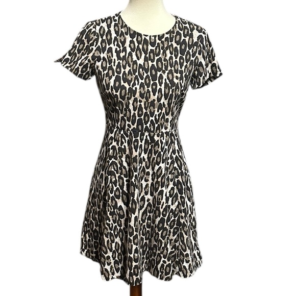 Kate Spade Brown Leopard Fit-n-Flare A-line Mini Dress Size 6 - Picture 2 of 10